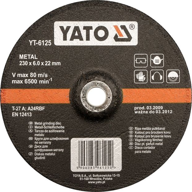 YATO Kotouč brusný na kov 125 x 22 x 6,0 mm vypouklý