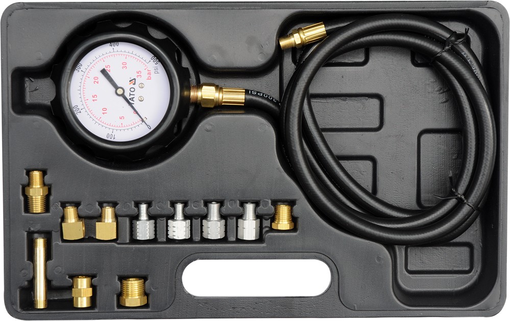 YATO Souprava k měření kompresního tlaku oleje, 12ks, 0-35bar