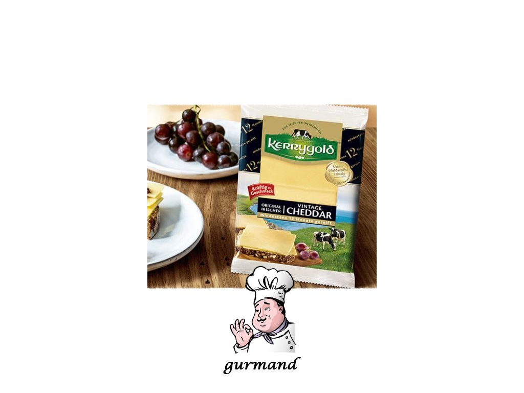 Kerrygold Cheddar Vintage jemně kořeněný porcovaný 12 měsíců zralý 32% t.v.s.120g