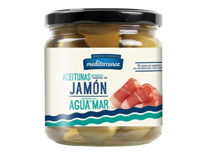 Zelené Gordal olivy plněné šunkou v mořské vodě 370/210g