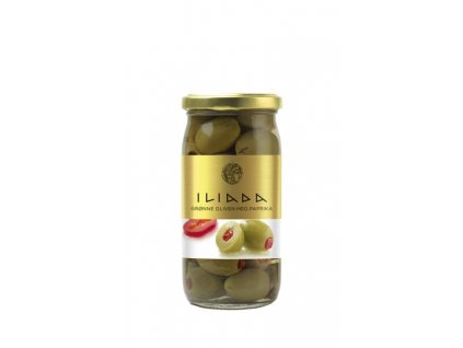 ILIADA Zelené řecké olivy velké plněné paprikou 370g