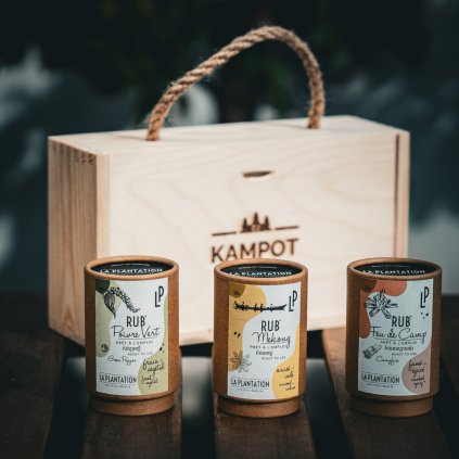 Dárková sada La Plantation grilovací koření 3x50g, dřevěný box