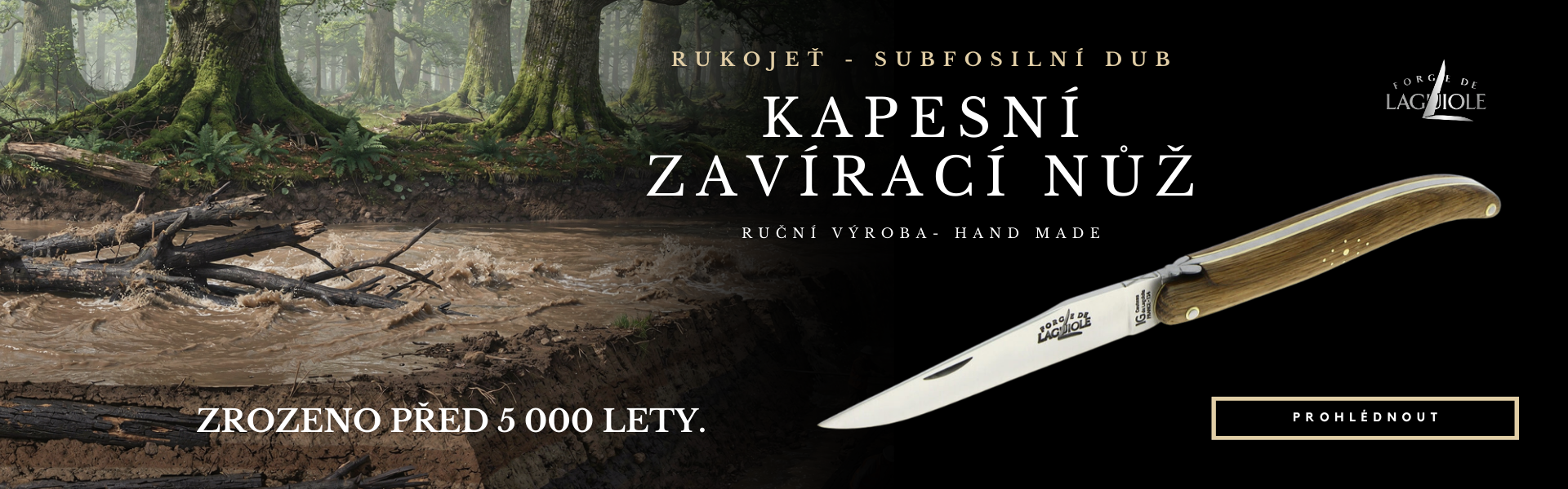 Kapesní nůž s rukojetí ze subfosilního dubu