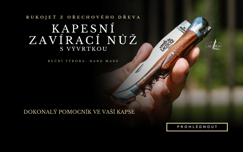 Kapesní nůž s vývrtkou a rukojetí z ořechového dřeva