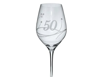 Elegantní sklenička na víno s číslem 50 broušená s krystaly Swarovski 360 ml (2ks)