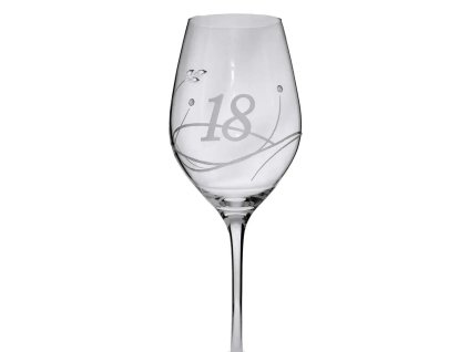 Elegantní sklenička na víno s číslem 18 broušená s krystaly Swarovski 360 ml (2ks)