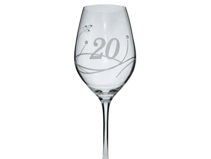 Elegantní sklenička na víno s číslem 20 broušená s krystaly Swarovski 360 ml (2ks)