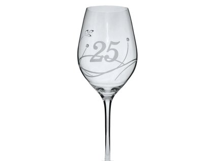 Elegantní sklenička na víno s číslem 25 broušená s krystaly Swarovski 360 ml (2ks)