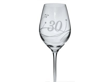 Elegantní sklenička na víno s číslem 30 broušená s krystaly Swarovski 360 ml (2ks)