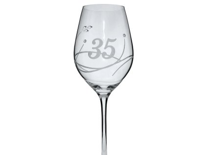 Elegantní sklenička na víno s číslem 35 broušená s krystaly Swarovski 360 ml (2ks)