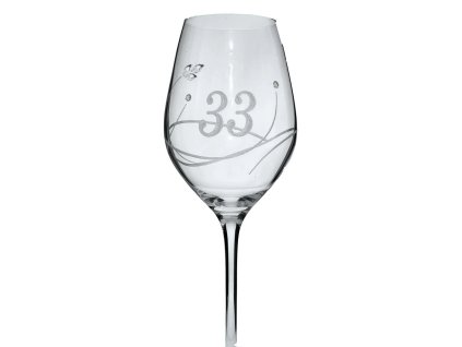 Elegantní sklenička na víno s číslem 33 broušená s krystaly Swarovski 360 ml (2ks)