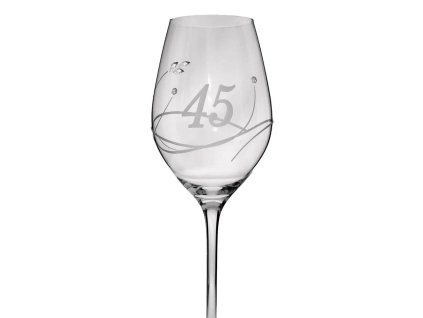 Elegantní sklenička na víno s číslem 45 broušená s krystaly Swarovski 360 ml (2ks)