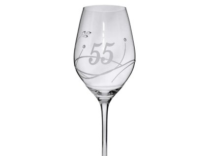 Elegantní sklenička na víno s číslem 55 broušená s krystaly Swarovski 360 ml (2ks)