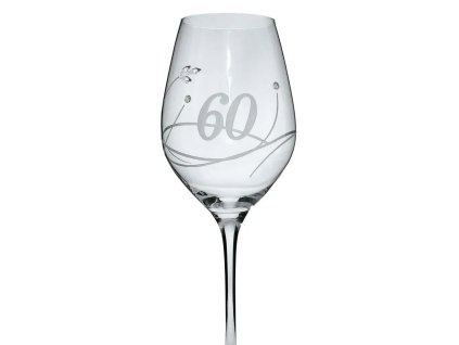Elegantní sklenička na víno s číslem 60 broušená s krystaly Swarovski 360 ml (2ks)