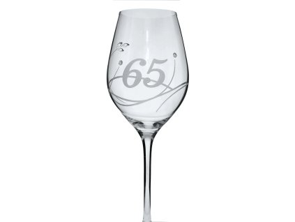 Elegantní sklenička na víno s číslem 65 broušená s krystaly Swarovski 360 ml (1ks)