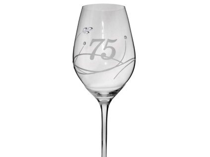 Elegantní sklenička na víno s číslem 75 broušená s krystaly Swarovski 360 ml (1ks)