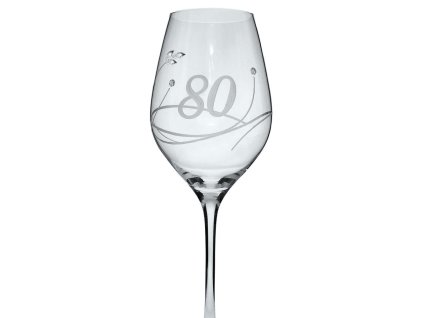 Elegantní sklenička na víno s číslem 80 broušená s krystaly Swarovski 360 ml (1ks)