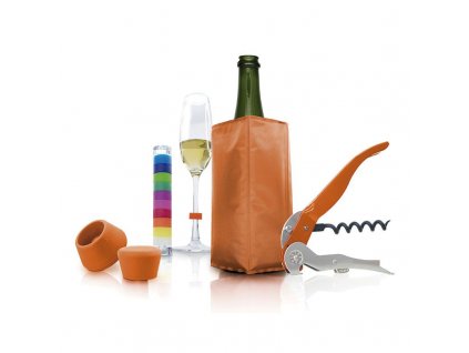 Vývrtka, otvírák na víno, chladič na víno a sekt, zátka na víno, zátka na sekt a rozlišovače na skleničky Pulltex Starter Set 5 Multicolor