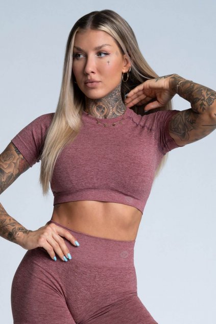 Crop-Top Gym Glamour s krátkým rukávem Rose Taupe