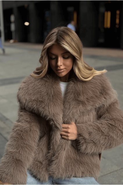 Luxe Faux Fur kožešinový kabátek Brown