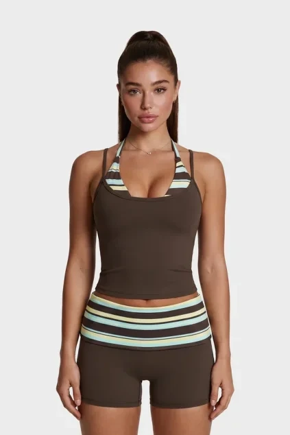 Dámský Crop Top Stripe Brown