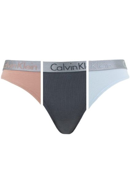 Calvin Klein 3Pack Tanga Tělová, Černá a Světle Modrá