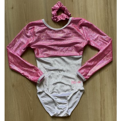 Gymnastický dres - NELLA - glitt.white /pink multi