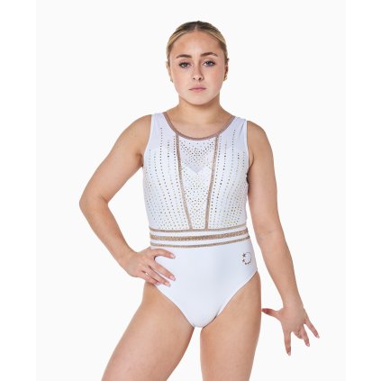 1297 gymnastics white rose gold lycra leotard 04