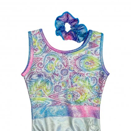 Gymnastický dres - EVELYN - Paisley rainbow / sparkly blue / silver