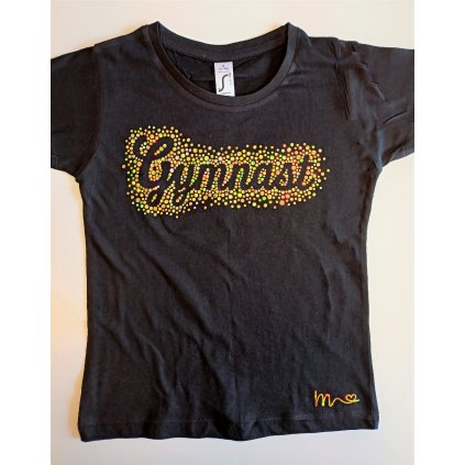 Černé bavlněné tričko s holografickým nápisem Gymnast1