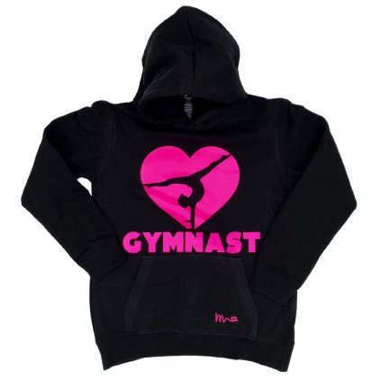 Mikina  s kapucí (černá) - Gymnast heart (neon pink)