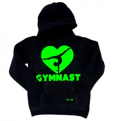 Mikina  s kapucí (černá) - Gymnast heart (neon green)