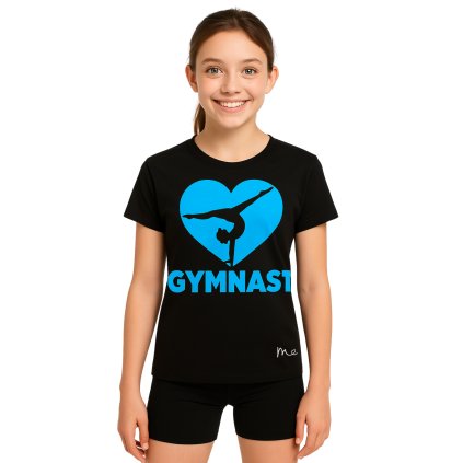 Gymnastické tričko (černé) - Gymnast heart (blue)