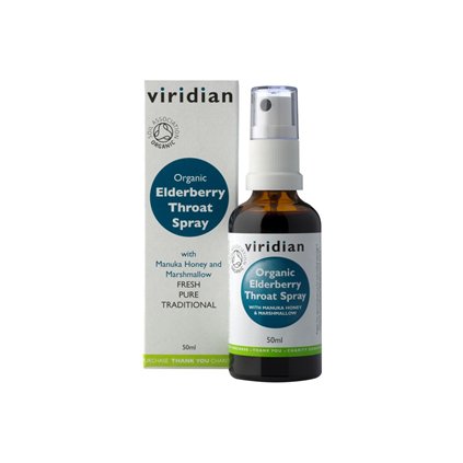 Viridian Organ Elderberry Throat Spray 50 ml (Sprej při bolesti v krku a kašli Bio)