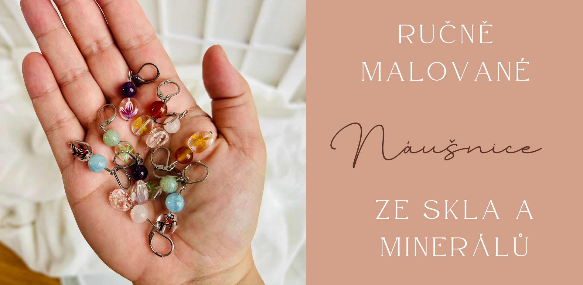 ručně malované náušnice ze skla a minerálů