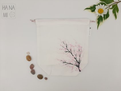 textilní dárkový pytlík s rozkvetlou sakurou