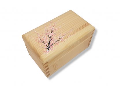 dřevěná krabička na čaj s rozkvetlou sakurou