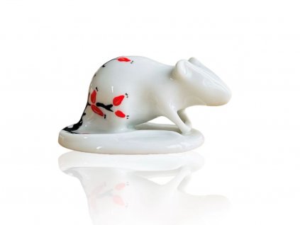 Porcelánová myška s originální malbou inspirovanou šípkovým keřem.