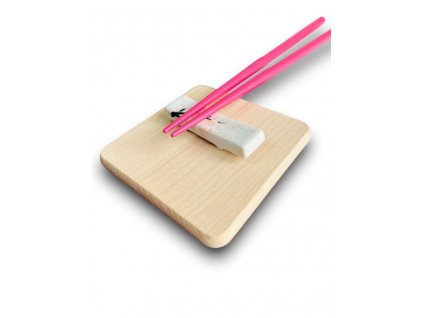porcelánový odkladač na hůlky se sakurou + růžové jídelní hůlky