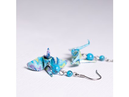 náušnice origami jeřáb modré s tyrkenitem