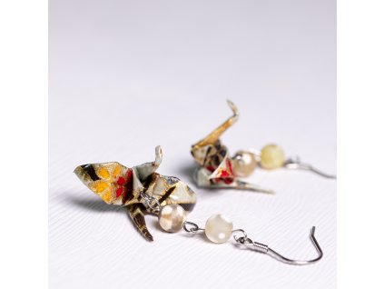 náušnice origami jeřáb s achátem