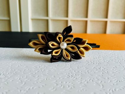 kanzashi čelenka hnědo béžová