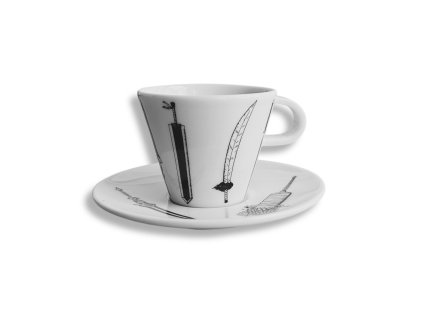 porcelánový hrneček s podšálkem s anime meči