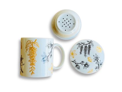 Porcelánový hrnek se sítkem a pokličkou Jarní Japonsko