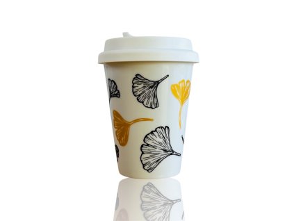 cestovní porcelánový hrnek s ginkgo listy