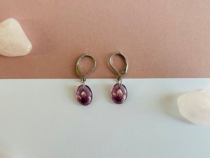 skleněné visací náušnice s magnolií