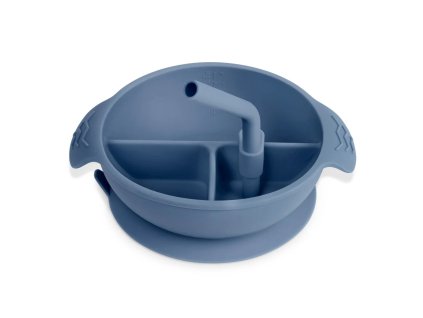 silikonova miska s poharikom na slamku modra Haakaa sk