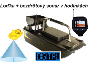 Zavážecí loďka a bezdrátový sonar v hodinkách