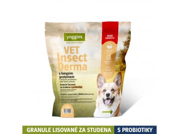 Yoggies VET Insect Derma s hmyzím proteinem, MINIgranule lisované za studena s probiotiky