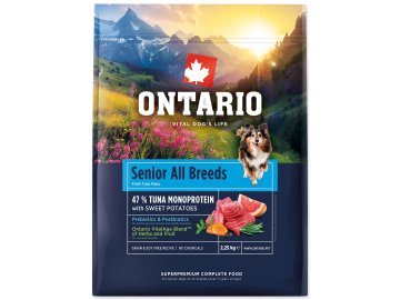 NOVÉ - Krmivo Ontario Senior All Breeds Monoprotein Tuna & Sweet Potatoes 2,25kg